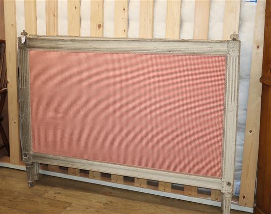 A Louis XVI style painted head and foot upholstered bedstead and mattress W.5ft.